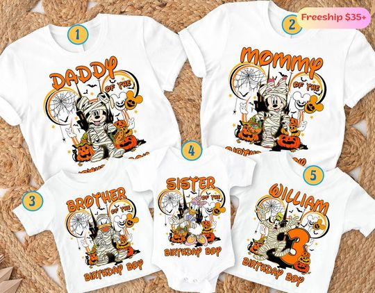 Discover Personalized Disneyland Halloween Family Birthday Shirt, Mickey And Friends Halloween Birthday Tee, Halloween Party T-Shirt, Birthday Gift