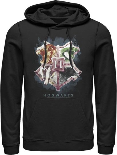 Fifth Sun Men's Harry Potter Hogwarts Watercolor Symbols Pull Over Hoodie