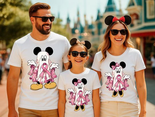 Discover Comfort Colors Mickey Minnie Patchwork Breast Cancer Shirt, In October We Wear Pink, Disneyland Halloween, Mickey Minnie Pink Ribbon Shirt