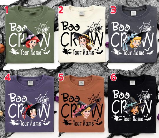 Discover Personalized Princess Disneyland Boo Crew Halloween Comfort Colors Shirt, Halloween Girl Trip Shirt, Boo Crew Pumpkin Shirt, Spooky Season