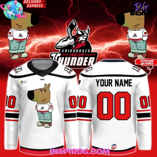 Discover Personalized Adirondack Thunder Chill Guy 2025 White Hockey Shirt All Printed