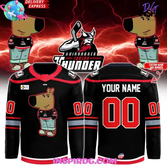 Discover Personalized Adirondack Thunder Chill Guy 2025 Black Hockey Shirt All Printed