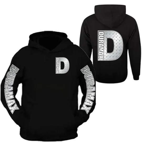 Discover Duramax Silver Metal Big D Design Color Black Hoodie Hooded Sweatshirt