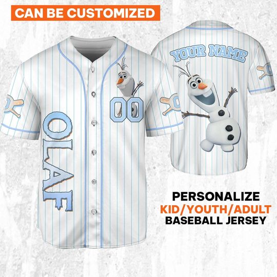 Discover Custom Frozen Olaf White Binding Jersey, Personalized Baseball Jersey AOP All Over Print Sports, Best Cute Shirt Gifts For Her Fans Kid