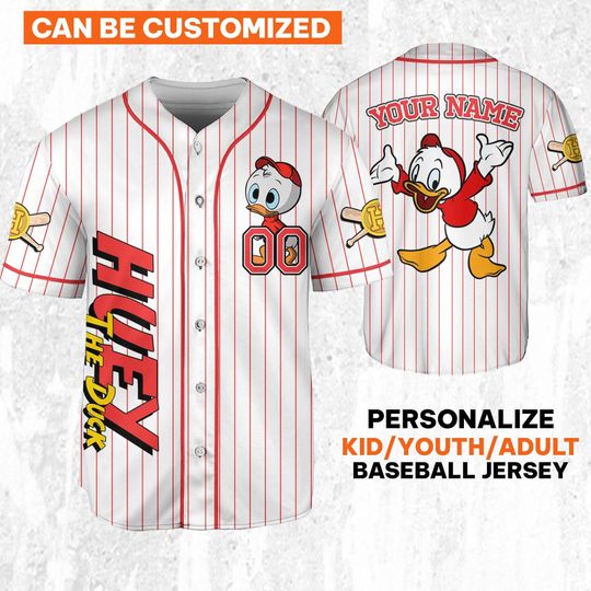Discover Custom Ducktales Huey Classic Binding Jersey Personalized Baseball Jersey AOP All Over Print Sports, Best Cute Shirt Gifts For Fans Kid
