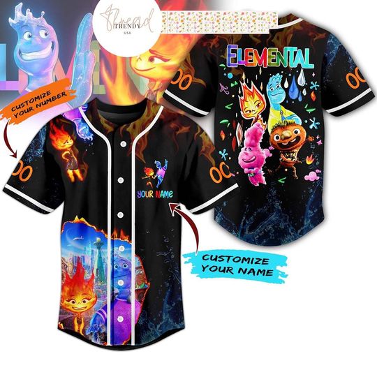 Discover Elemental Walt Disney Personalized Baseball Jersey Disney AOP All Over Print Baseball Jersey Sports, Best Cute Shirt Gifts For Fans Kid