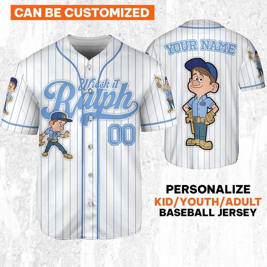 Discover Custom Disney Wreck it Ralph Felix Simple Stripe Jersey, Disney AOP All Over Print Baseball Jersey Sports, Best Cute Gifts For Fans Disney