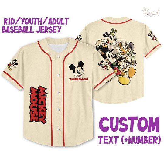 Discover Personalize Mickey And Friends Jersey, Disney Baseball Jersey Shirt, Custom 3D Cute  For Fans, All Over Print AOP Birthday Gift For Her Kid
