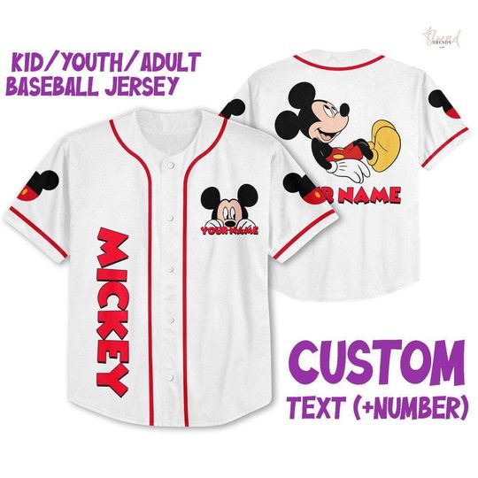 Discover Personalize Jersey Mickey Smile Jersey, Disney Baseball Jersey Shirt, Custom 3D Cute  For Fans, All Over Print AOP Birthday Gift For Her Kid