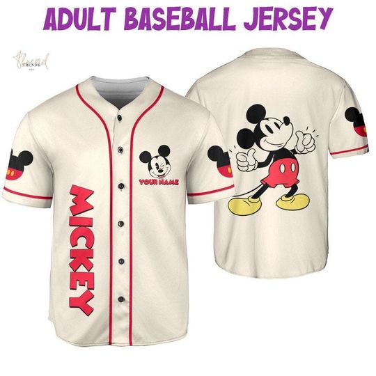 Discover Personalize Mickey All Over Print Baseball Jersey, Custom 3D Unisex Disney Baseball Jersey Shirt, Cute Gifts For Fans Disney, Birthday Gift