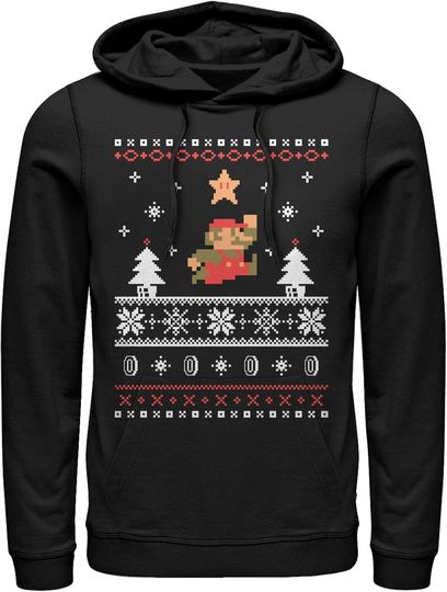 Discover Fifth Sun Men's Nintendo Ugly Christmas Mario Jump Star Pull Over Hoodie