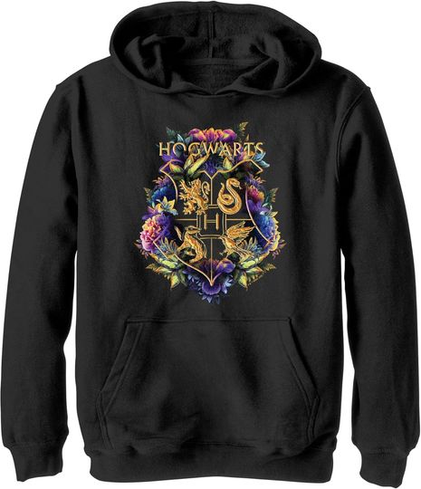 Boy's Harry Potter Floral Hogwarts Crest Pull Over Hoodie
