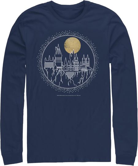 Men's Harry Potter Hogwarts Line Art Moonrise Long Sleeve Shirt