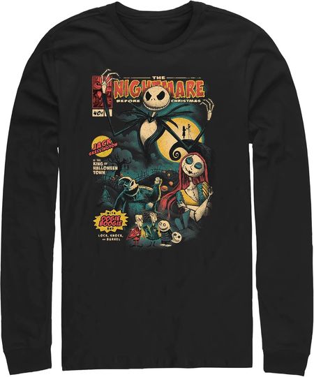 Discover Men's The Nightmare Before Christmas Jack and Sally Comic Cover Long Sleeve Shirt
