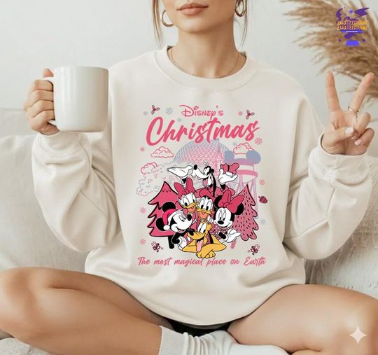 Discover Comfort Colors Mickey And Friends Disneyland Pink Christmas Shirt, Mickey's Very Merry Christmas Shirt, Disneyland Xmas Matching Group Shirt