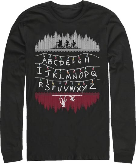 Discover Men's Stranger Things Alphabet Lights Long Sleeve Shirt
