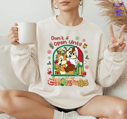 Discover Comfort Colors Chip And Dale Don't Open Until Christmas Shirt, Chip N Dale Double Trouble Xmas Shirt, Christmas Couple Shirt, Xmas Party Tee