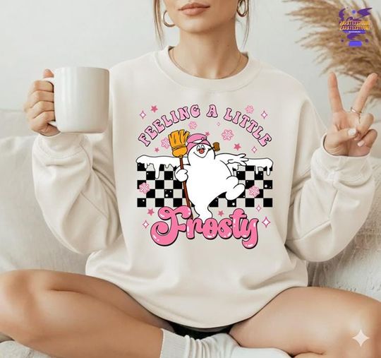 Feeling A Little Frosty Shirt, Frosty The Snowman Pink Christmas Shirt, Snowman Xmas Shirt, Christmas Gift, Xmas 2025 Shirt