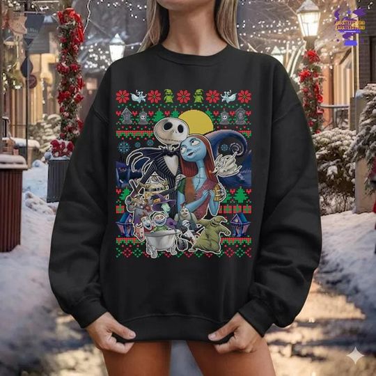 Jack And Sally Ugly Christmas Shirt, Nightmare Before Christmas Ugly Sweater, Lock Shock Barrel Christmas, Xmas Holiday Shirt