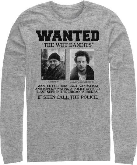 Men's Home Alone Wet Bandits Wanted Poster Long Sleeve Shirt