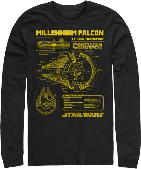 Men's Star Wars Millennium Falcon Schematics Long Sleeve Shirt