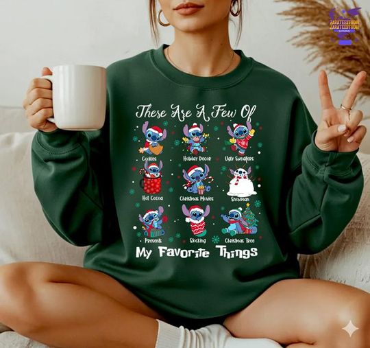 Discover Disneyland Stitch Christmas Comfort Colors Shirt, There Are A Few Of My Favorite Things, Lilo Stitch Christmas Shirt, Very Merry Christmas