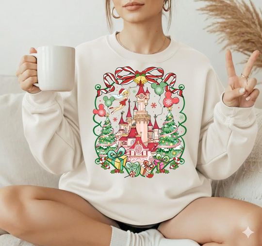 Discover Retro Walt Disneyworld Christmas Comfort Colors Shirt, Magic Kingdom Magical Castle Christmas Tee, Girly Disneyland Family Xmas Balloon Gift