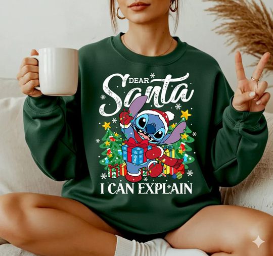 Cute Lilo And Stitch Christmas Dear Santa I Can Explain Shirt, Funny Stitch Xmas Lights Tee, Magic Kingdom Holiday Party Gift