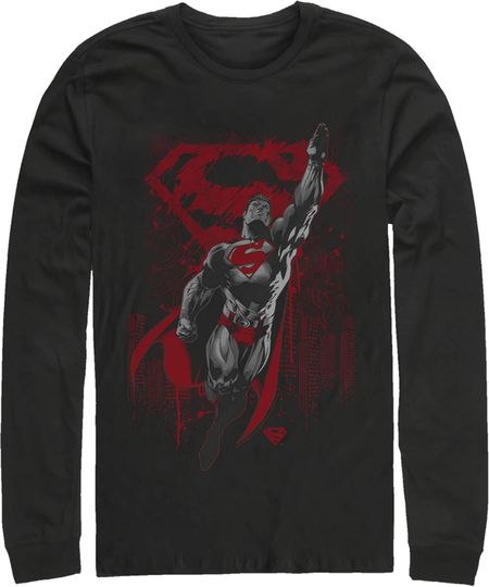 Fifth Sun Men's Superman Grunge Hero Flight Long Sleeve Shirt