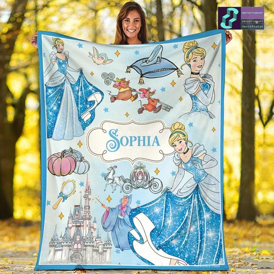 Discover Personalized Disneyland Princess Blanket, Custom Name Baby Girls Blanket, Watercolor Disneyland Princess Blanket, Birthday Girl Trip Blanket
