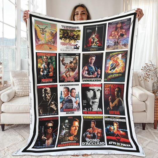 Arnold Schwarzenegger Movies Fleece Blanket, Commando The Terminator Fleece Blanket