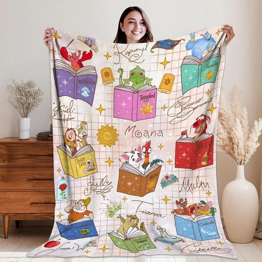 Discover Disneyland Princess Sidekicks Book Club Blanket, DisneyPrincess Blanket, Book Lover Gift, Princess Reading Book Gift, Birthday Girl Blanket