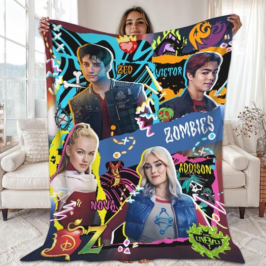 Discover Disneyland Channel Zombies 4 Movie Characters Blanket, Zed And Addison, Victor And Nova, Disneyland Zombies Poster 2025, Disneyworld Blanket