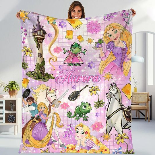 Discover Personalized Tangled Rapunzel Blanket, Watercolor Disneyland Princess Blanket, Rapunzel Go Live Your Dream, Disneyland Birthday Girls Gift