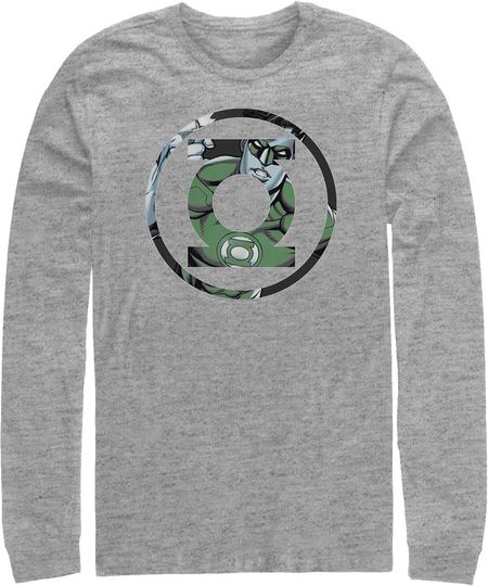 Discover Men's Green Lantern Green Filled Logo Long Sleeve Shirt