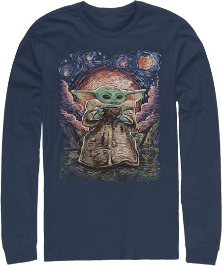 Men's Star Wars: The Mandalorian The Child Starry Night Long Sleeve Shirt