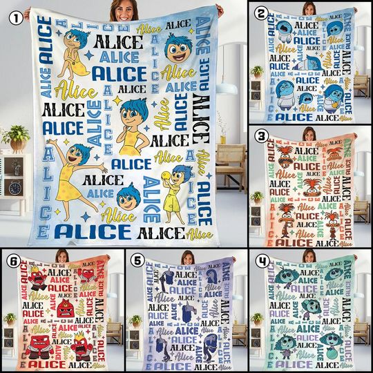 Discover Personalized Watercolor Disneyland Pixar Inside Out Blanket, Joy Disgust Sadness Anger Anxiety Ennui Envy Inside Out 2 Movie Birthday Gift