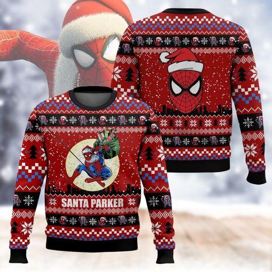 Discover Marvel Spider-Man Ugly Christmas Sweater, Spider Man Santa Xmas Sweater, Superhero Christmas Crewneck