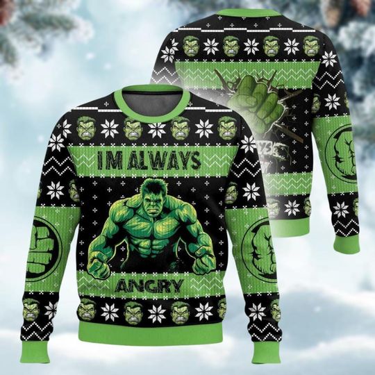 Discover Incredible Hulk Ugly Christmas Sweater, Green Huge Superhero Christmas Sweatshirt, Avengers Sweater For Men, MCU Fan Gift