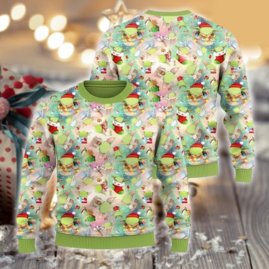 Discover Green Cute Alien Sweater, Funny Xmas Cartoon Knit, Holiday Pullover Gift, Colorful Christmas Jumper, Festive Sci-Fi Shirt