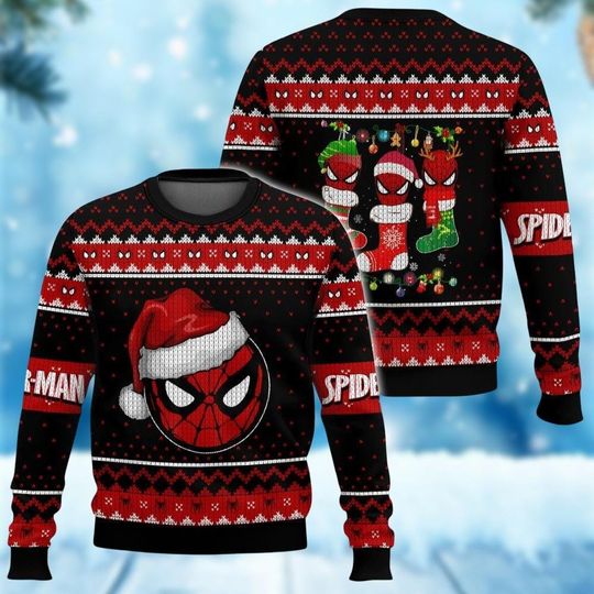 Discover Spider Man Christmas Ugly Sweater, Spiderman Xmas Sweater, Superhero Xmas Sweatshirt, Marvel Movie MerryXmas Tee, Spiderman Fan Gift
