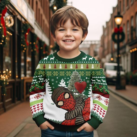 Discover Spider-Man Green Christmas Sweater, Funny Superhero Holiday Sweater, Spider-Man Christmas Sweatshirt, Xmas Gift for Fans Man