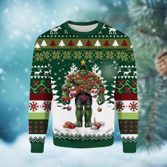Hulk Incredible Christmas Sweater, Superhero Ugly Sweater, Hulk Christmas Sweater, Super Hero Xmas Holiday Party Gift, Xmas Sweater