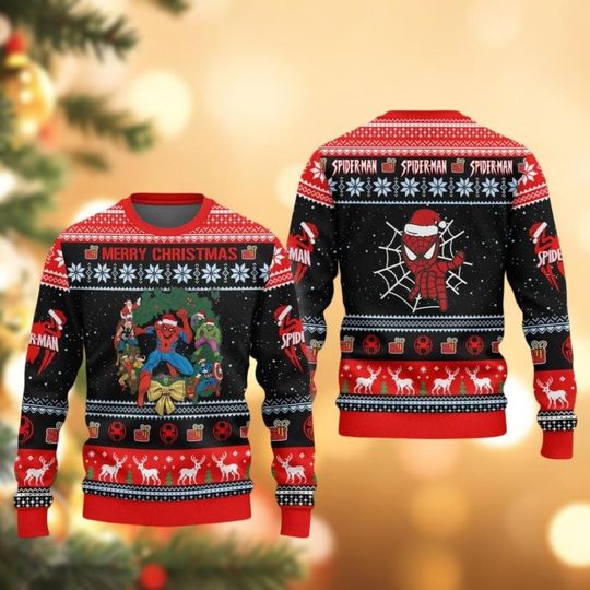 Merry Christmas Spider Man Ugly Sweater, Spider Xmas Sweater, Family Holiday Sweater, Superhero Christmas Sweater For Women Men Kid