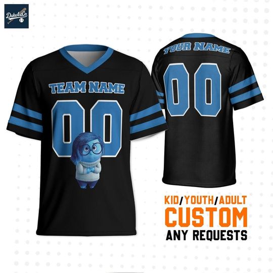 Discover Personalized Disney Inside Out Sadness Football Jersey for Adults and Kids