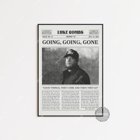 Discover Lukee Comb Retro Newspaper Print, Going, going, gone Poster, Going, going, gone Lyrics Print, Lukee Comb Poster, Growin up Poster, LC3