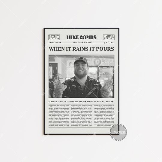 Discover Lukee Comb Retro Newspaper Print, When It Rains It Pours Poster, When It Rains It Pours Lyrics Print, Lukee Comb Poster, Poster, LC3