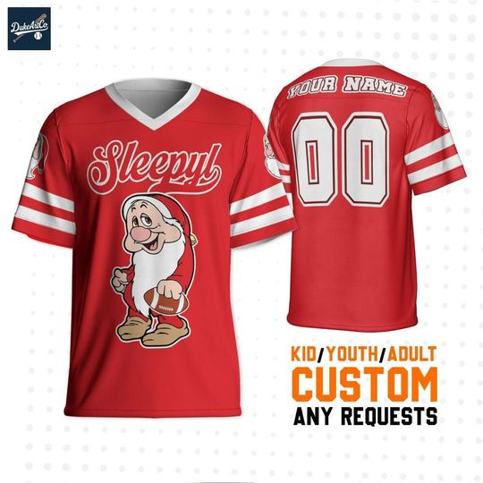Personalized Disney Seven Dwarfs Sleepy Christmas Football Jersey for Fans and Team Gifts