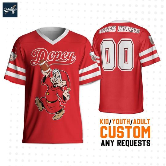 Personalized Disney Seven Dwarfs Dopey Christmas Football Jersey for Fans and Team Gifts