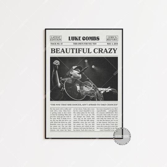 Discover Lukee Comb Retro Newspaper Print, Beautiful Crazy Poster, Lyrics Print, Lukee Comb Poster, This Ones For You Too Poster, ,LC3 LESS311